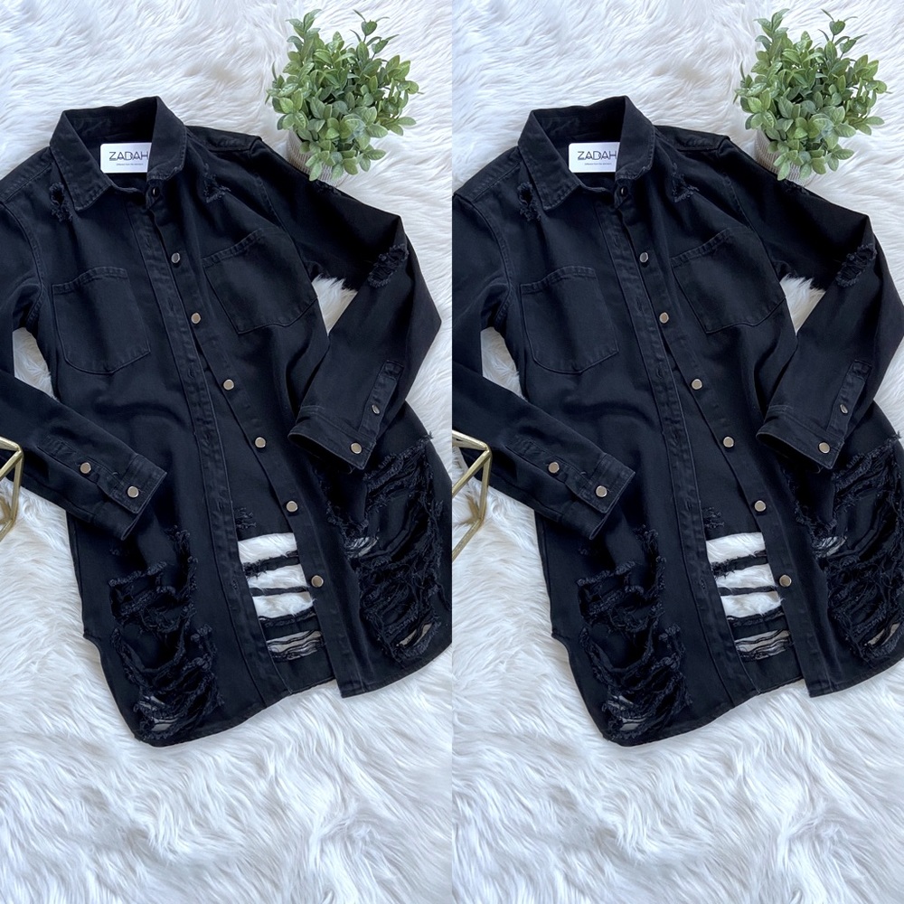 Black Distressed Jean Jacket